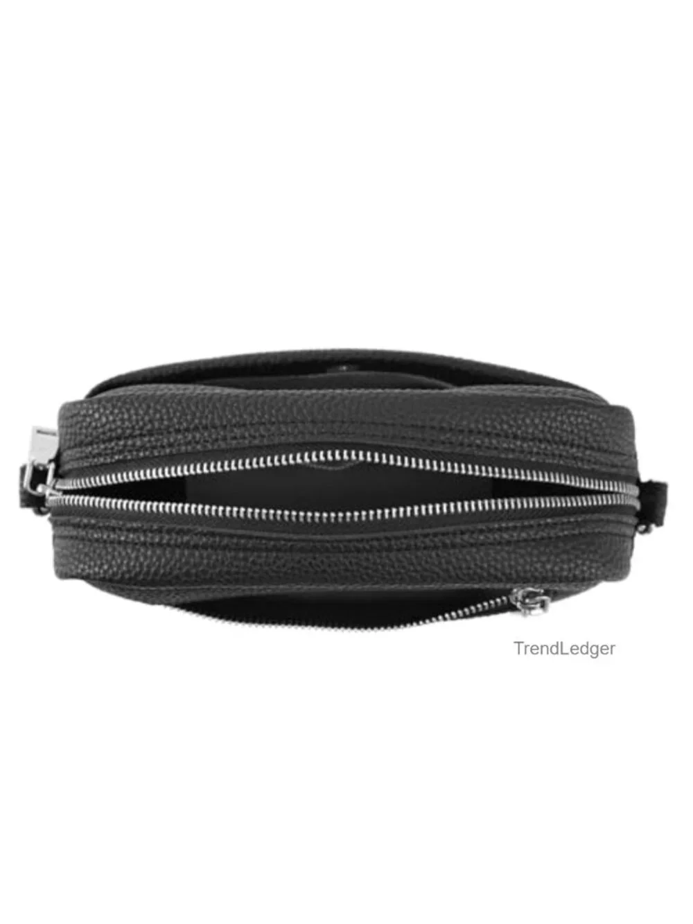 Camera Crossbody Bag Pebbled Leather Wide Striped Strap Zip